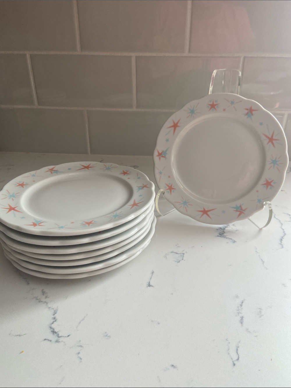 Set of 8 Jackson China Atomic Starburst Bread & Butter Plates MCM